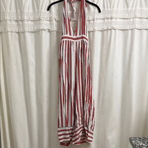 Red and White Striped Wide Leg Halter Romper